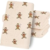 Whaline 3 Pcs Christmas Hand Towels Xmas Gingerbread Man Bath Towel Embroidered Cotton Dish Towel for Kitchen Bathroom Bar Hand Drying Set, 29.5 x 13.7 Inch