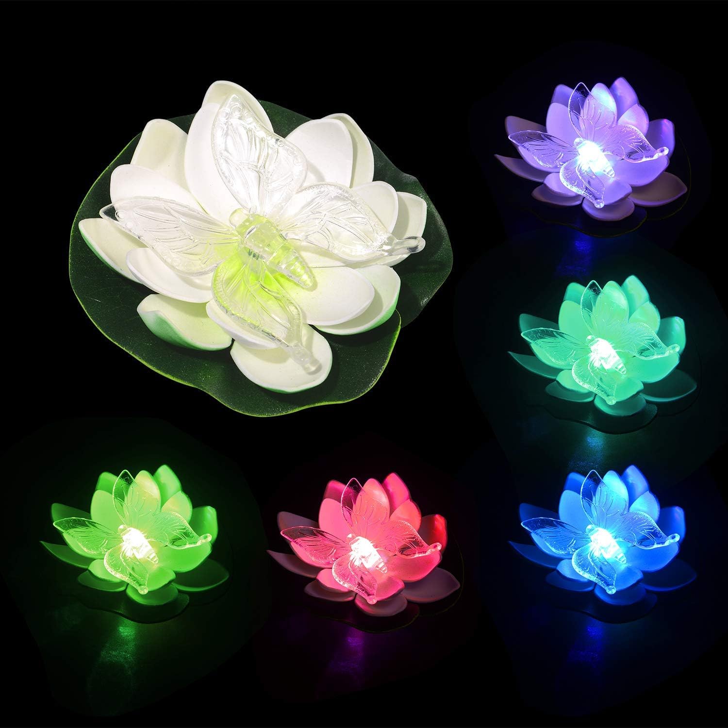 Floating Pond Lights,Fish Pond Lights,LED Pond Lights Colorful Color Changing Battery Operated for Garden,Pool,Fish Tank,Bar,Banquet,Outdoor Decor Set of 6(Butterfly Pattern)