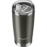 20oz soft touch Vacuum Insulated Tumbler - Double Wall Stainless Steel Coffee Mug with Removable Flip Spout & Straw, BPA Free, Car Cup Holder Compatible - Gym/Office/Travel/Home - Metal Grey