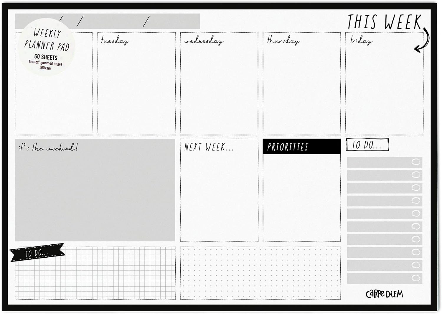 Pukka Pad Carpe Diem Weekly Planner Pad for Daily Organization Scheduling, & Appointments, Includes To-Do List, Weekend