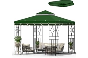 Morikoro 10x10 Canopy Replacement Top Double Tiered Gazebo Cover for Yard, Patio & Garden Durable Sunshade Replacement (Green with lace)