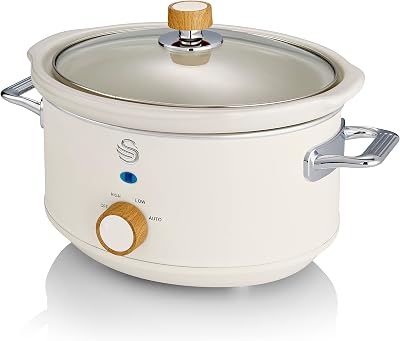 Swan Nordic Slow Cooker 3.5L White with Ceramic Pot and Glass Lid 3 Settings