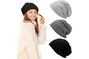Slouch Beanies for Women, 3-Pack Soft Lightweight Cotton Slouchy Skull Cap Toques, Running Hats Sleeping Cap Chemo Headwear f