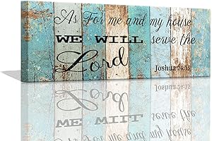 As for Me And My House We Will Serve The Lord Wall Decor Rustic Religious House Decor Wood Grain Background Christian Wall Art Bible Verse Wall Decor Inspirational Quotes Framed Wall Art 6x17inch