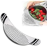 TJ POP Pot Strainer Stainless Steel, Pasta Strainer, Premium Metal Food Strainer for Noodles Fruit Veggies, Suitable for Pots