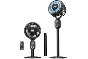 GRIDR Fan For Bedroom, Pedestal Fans 90°+90° Smart Oscillating, Standing Fans for Home 12 Speeds, 4 modes, Quiet Floor Fan wi