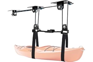 Hikeen Kayak Hoist for Garage Ceiling, Heavy Duty Kayak Pulley System, Hold Up to 150 lbs Capacity, Cargo Box Storage, Garage Organization Lift System Fit 10-14 Foot Ceilings