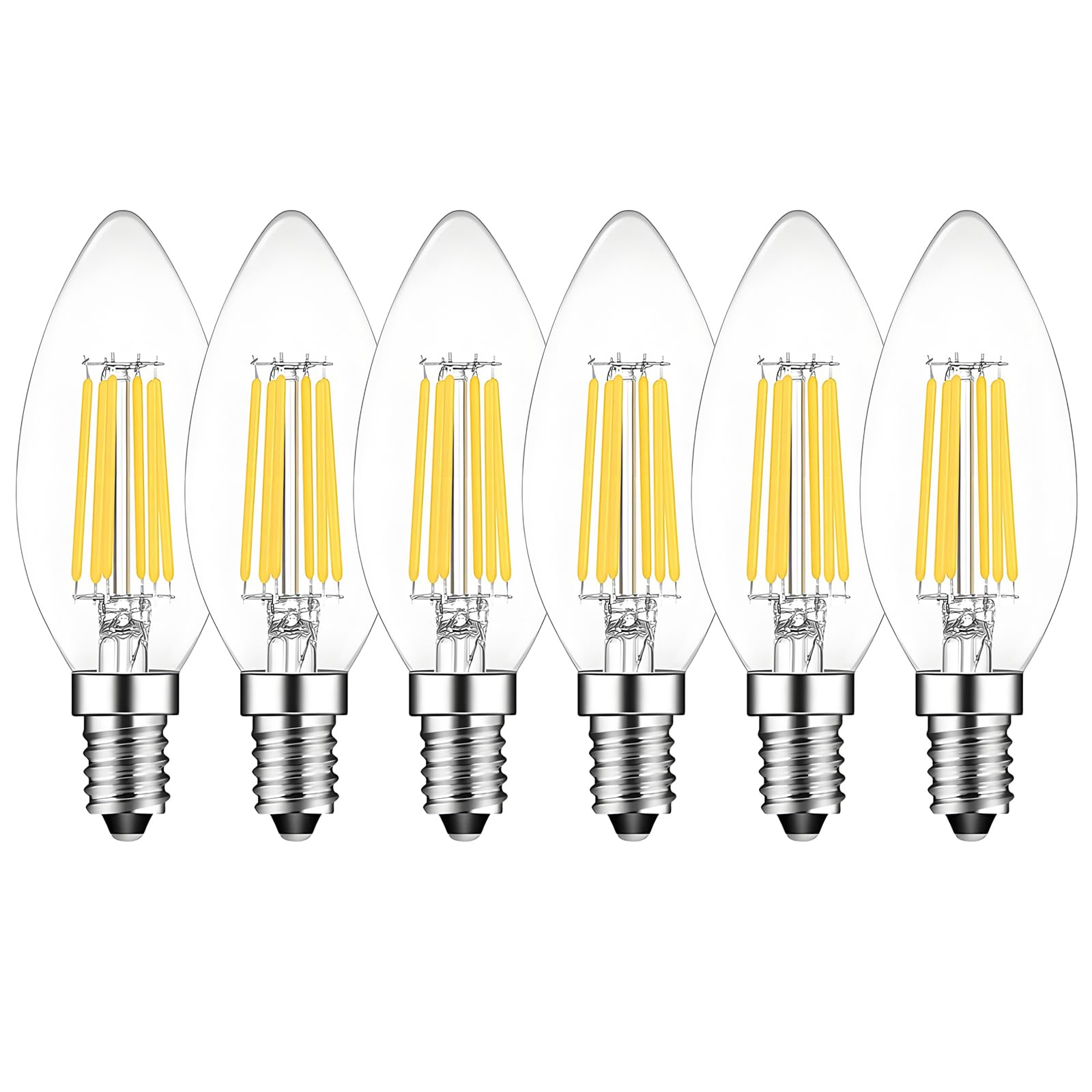 HUAMu E14 Dimmable LED Candle Bulb 6W, 60W Equivalent, Cold White 6000K, 600 lumens, C35 Small Edison Screw LED Bulbs Vintage Filament Candelabra Light Bulb for Chandeliers, 6 Packs