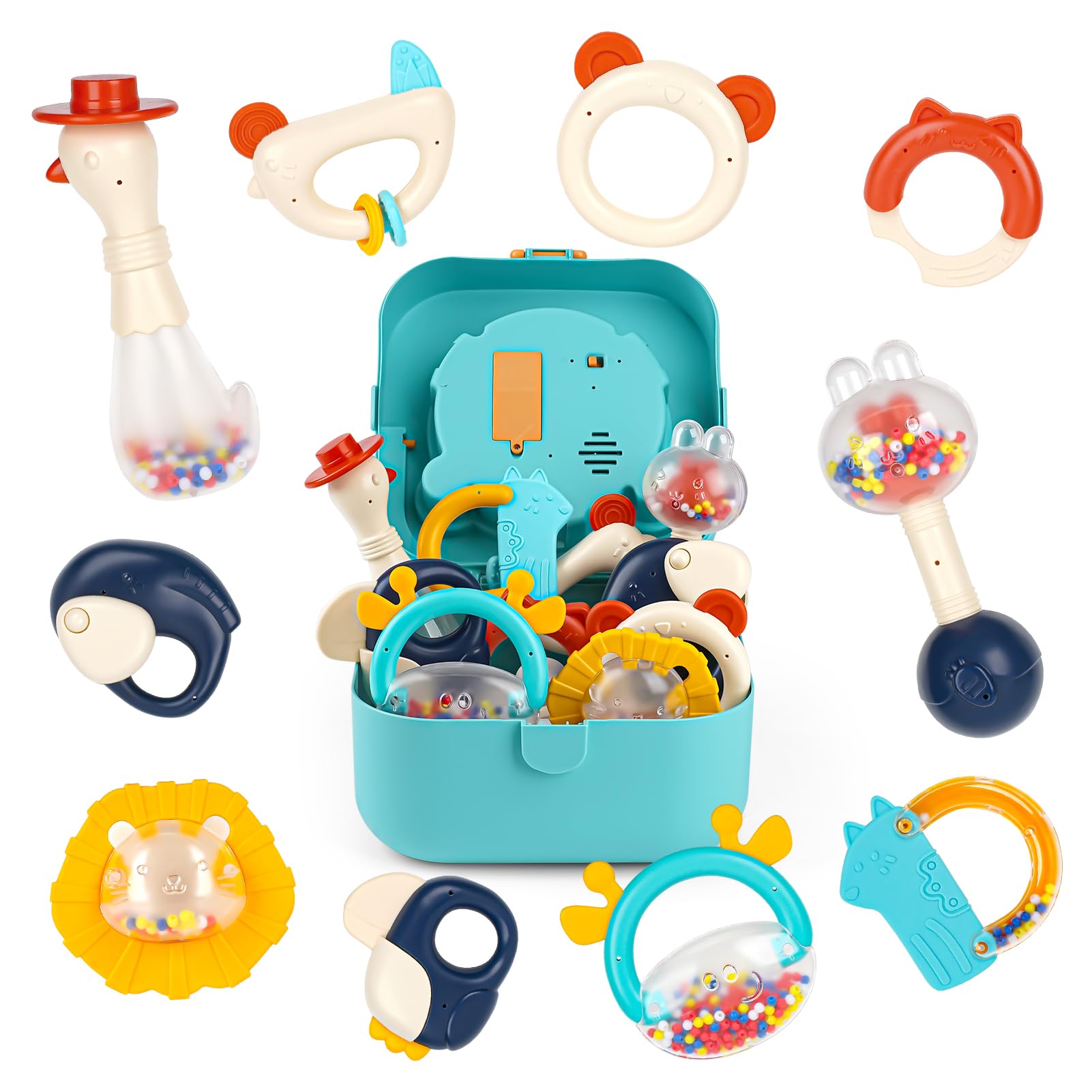 Baby Toys 0-6 Months Rattles Sensory Teething Toys for Newborn Baby Toys 6 to 12 Months Girl Boy Gifts with Storage Box