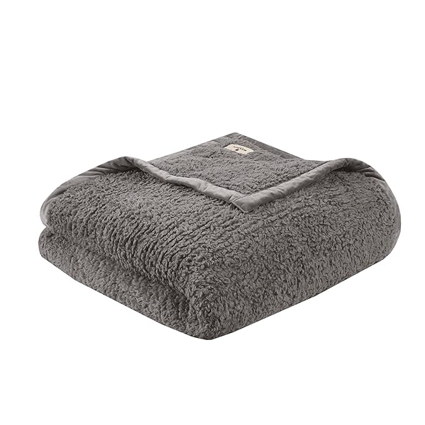 WOOLRICH BURLINGTON BERBER BLANKET SUPER SOFT, COZY LIGHTWEIGHT COVER WITH LUXURIOUS VELVET BINDING, MODERN TRENDY ALL SEASON BEDSPREAD BEDDING-SET, TWIN: 66X90, GREY
