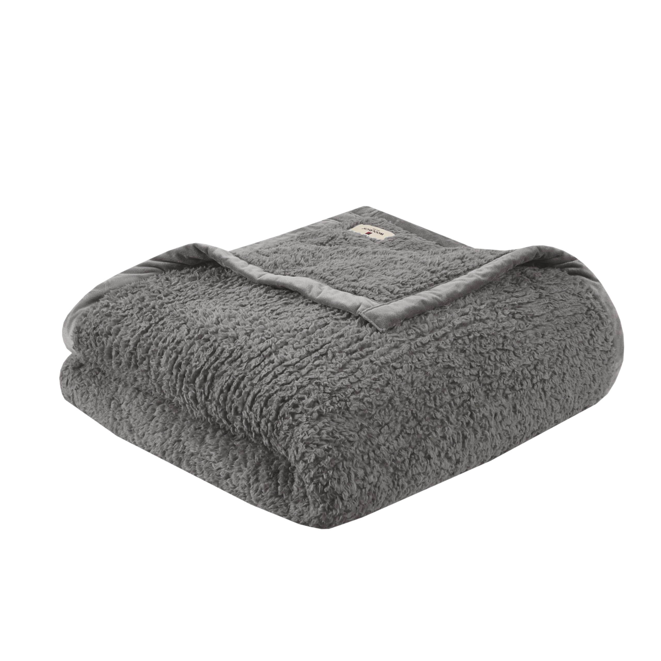 Woolrich Burlington Berber Blanket Super Soft, Cozy Lightweight Cover with Luxurious Velvet Binding, Modern Trendy All Season Bedspread Bedding-Set, Full/Queen: 90x90, Grey Image