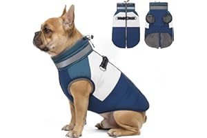 azuza Dog Jacket Waterproof Winter Coat for Small Dogs, Warm Fleece Vest with Reflective Strips & Built-in Harness, Windproof Back Zipper, Navy S