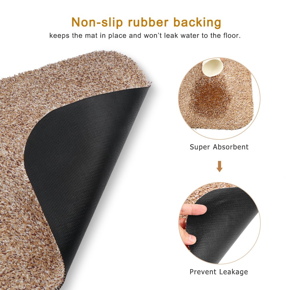 Indoor Outdoor Doormat Non Slip Door Mats Super Absorbent Entrance Rug Carpet with Brush by Yblntek