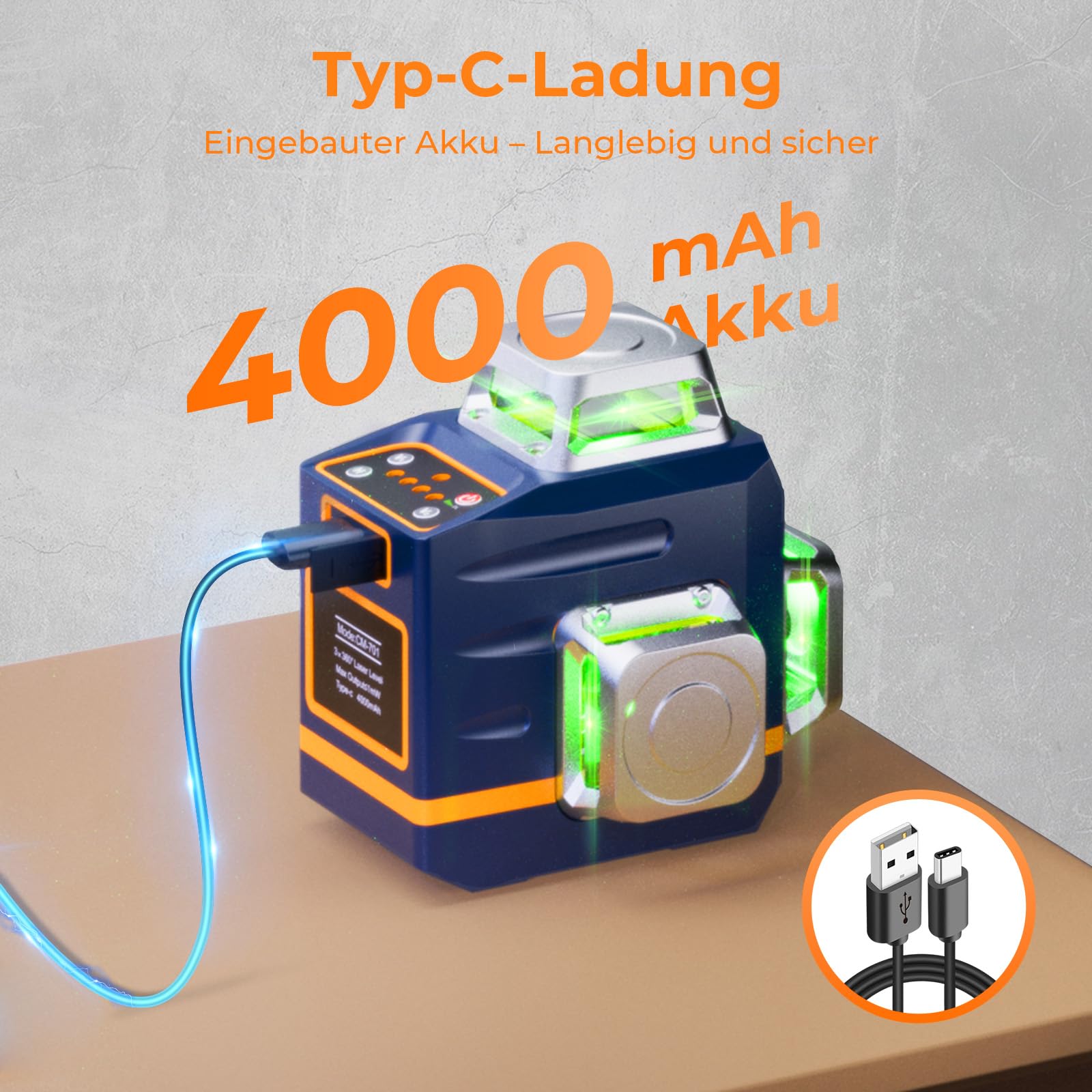 Kreuzlinienlaser mit Stativ, CIGMAN 3x360 Grad Grün Selbstnivellierend Laser Wasserwaage mit 1,2m -Aluminium-Baustativ, Baulaser Kreuzlaser Linienlaser bis zu 30 Stunden mit Lithium-Batterie,CM701T 7