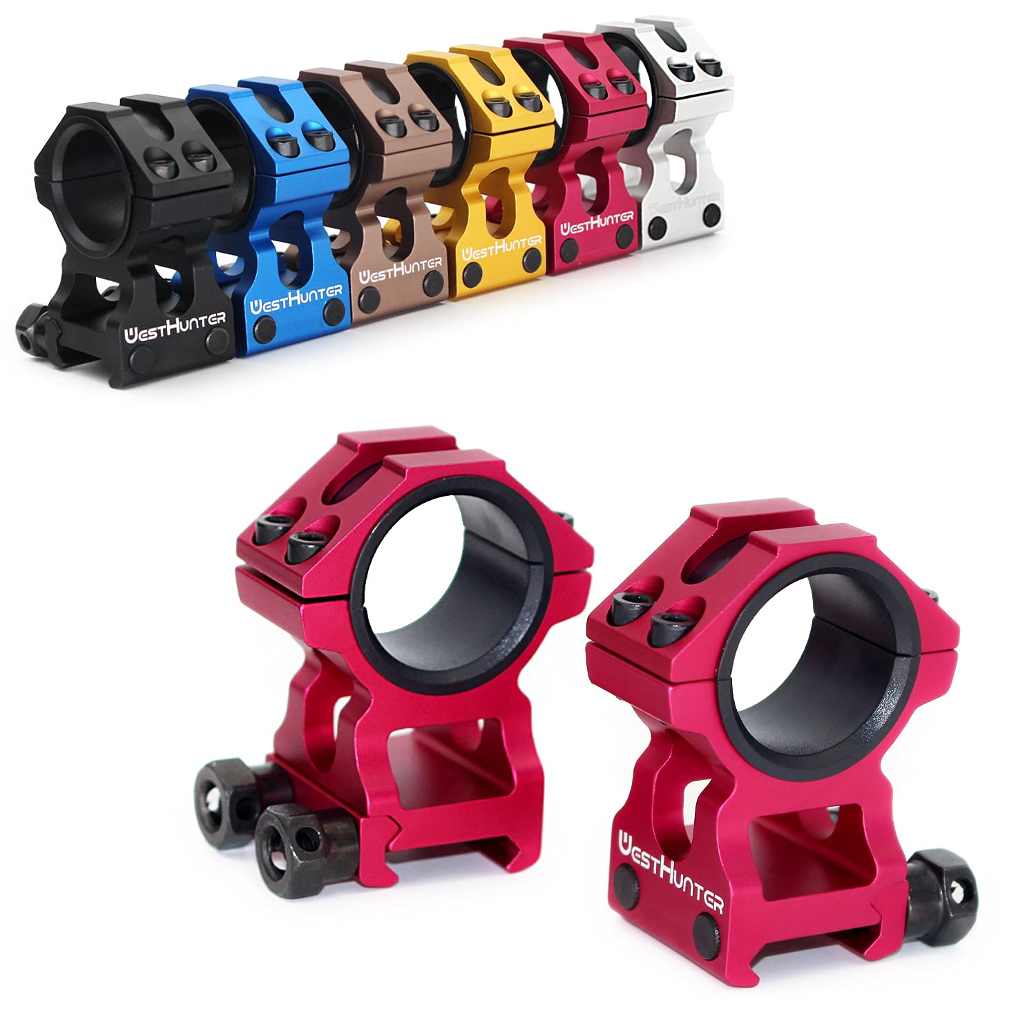 WestHunter Optics Picatinny Scope Rings, 1 Inch 30 mm Tactical Precision Scope Mount | 36 mm Center Height, Red