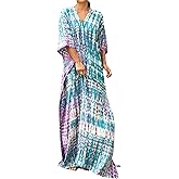 SMUDGE Life Kaftan Dresses for Women Plus Size Summer Beach Dress with Print and Swim Cover Ups