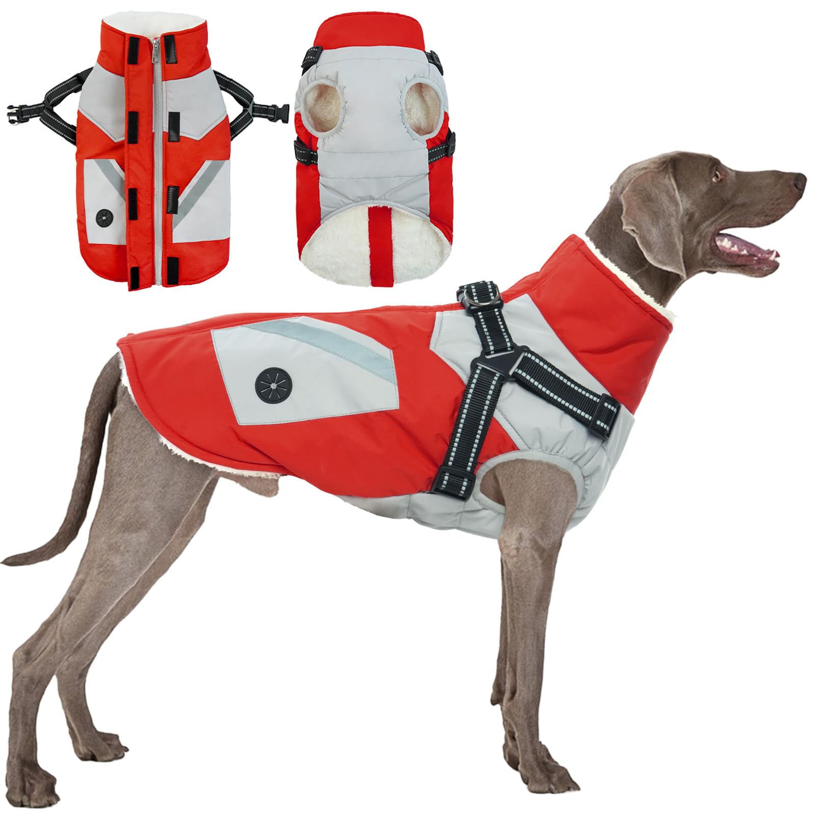 Waterproof Dog Coat, Windproof Warm Coat Winter Jacket with Harness Warm Dog Winter Outfit Snowsuit(Red, XL) — image 1