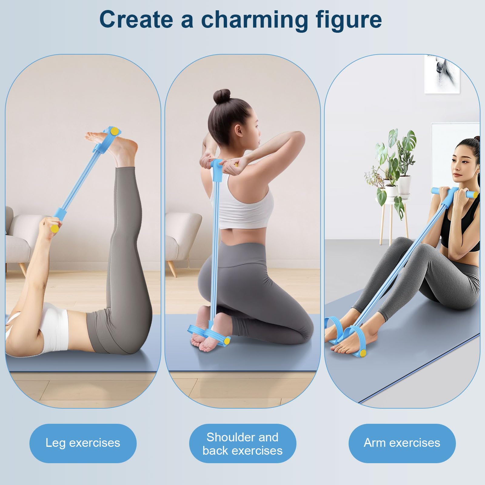 21 Fitness Resistance Bands-8 Tube Pedal Ankle Puller, Stirrup Puller for Exercise - Elastic Yoga Pedal Resistance Band for Full Body Workout, Abdomen/Waist/Arm/Leg Stretching (Light Blue)