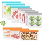10 Pack Leakproof Reusable Freezer Bags, BPA Free Food Storage Bags, Salad Fruit, Vegetables, Traval, Home Organization Dishwasher Safe - 3 Gallon 3 Snack 4 Sandwich Bags