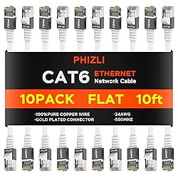 Cat6a Ethernet Patch Cable 10 FT(10-Pack), Ethernet