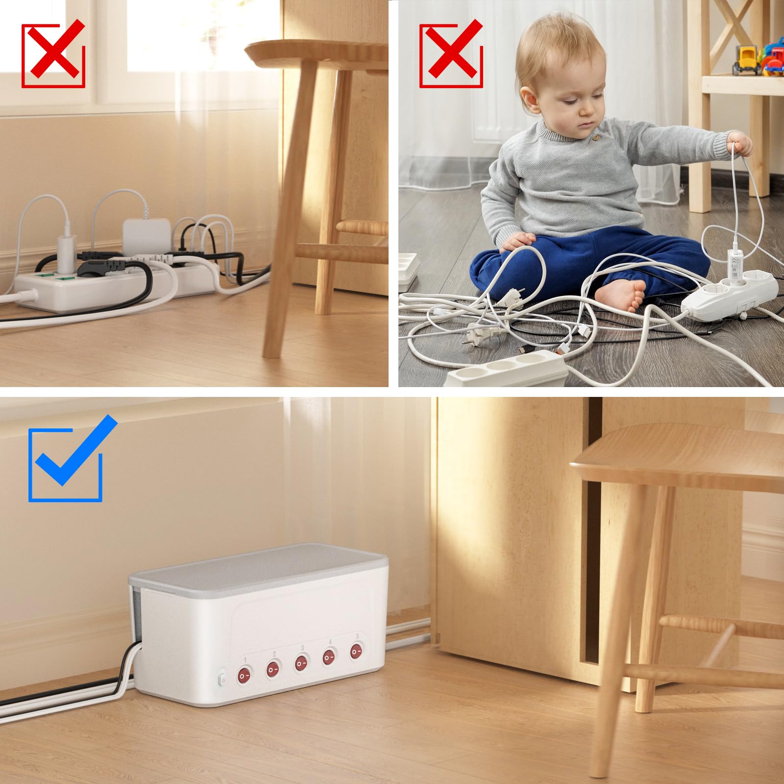 Kabelbox mit Steckdosenleiste Einzeln Schaltbar, 5-Fach Mehrfachsteckdose 5