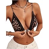 SOLY HUX Women's Sexy Bras Leopard Print Deep V Wireless Bralettes Underwear Front Close Bras for Women
