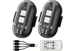 ULTRANCE 2PCS Wireless LED Strobe Lights for car with Remote Control, 8 Colors USB Charge high Brightness Wireless led Light IP65 Waterproof Anti-Collision for Car Drone Truck Motorcycle Aircraft Bike(2Pcs)