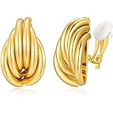 FILMOON Gold Geometric Clip On Earrings for Women Chunky Gold Knot Link Clip Earrings Trendy Jewelry