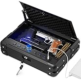 Upgraded 14LB Heavy Duty Biometric Gun Safe for 3-4 Pistols, Quick Access Pistol Safe with USB-C Port and Backlit Digital Keypad, Portable Handgun Safe with Mute Mode for Home Bedside Car