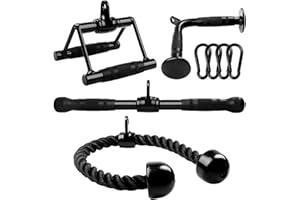 Yes4All Cable Machine Attachment, Row Handles, Tricep Rope, Straight Bar, V Bar, LAT Pulldown Accessories Load 880 LB for Home Gym