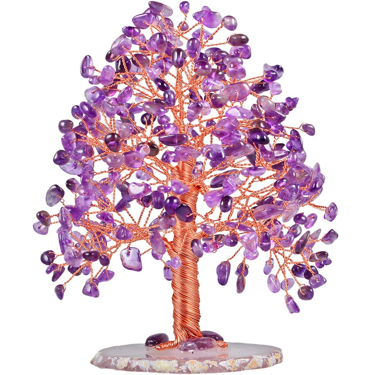 Nupuyai Amethyst Healing Crystal Money Tree for Home, Good Luck Office Decor Chip Stones Tree Fengshui Ornament Agate Slice Base with Gift Box
