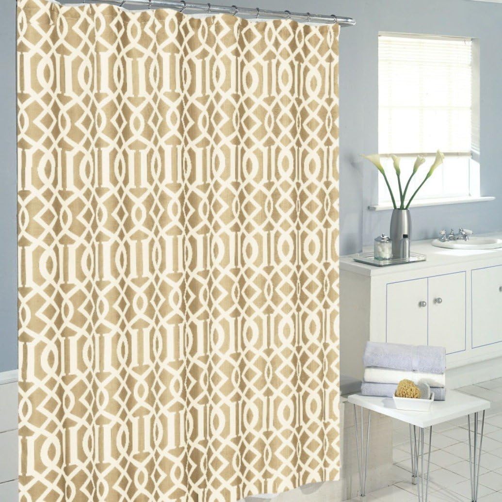 Luxurious Moroccan Trellis Shower Curtain Set with 12 Hooks (Light Brown)
