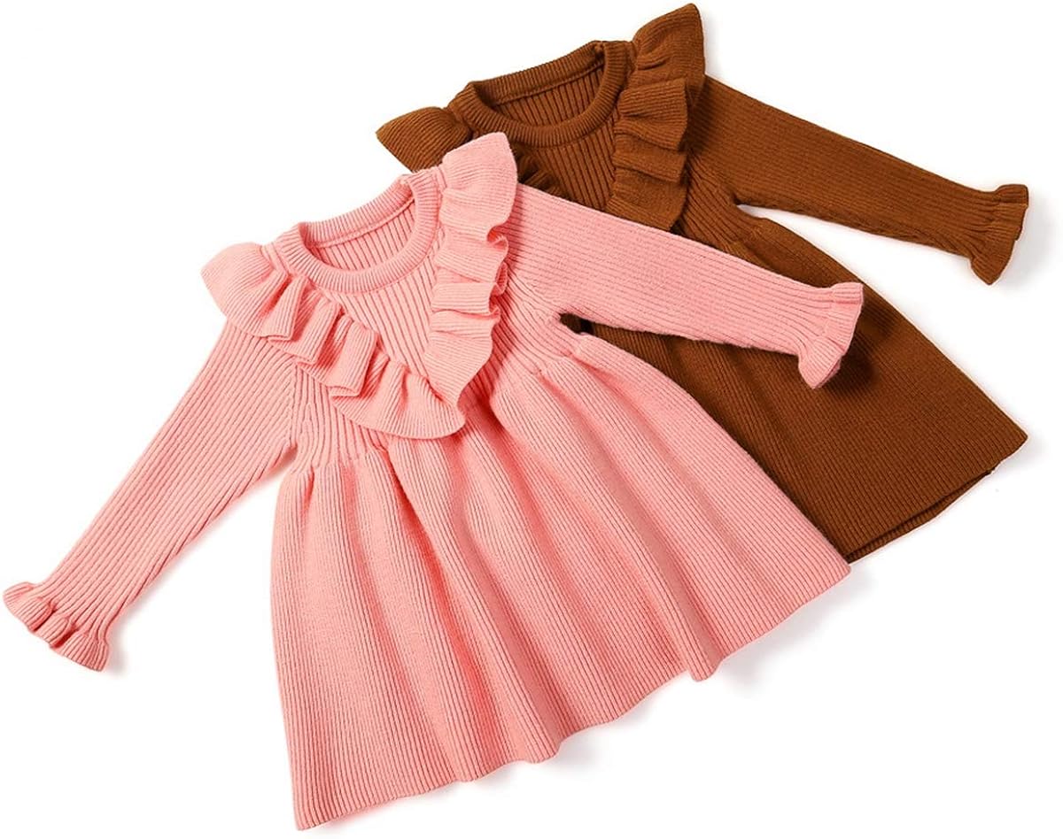Baby Girls Fomoyuu Toddler Winter Dress Ruffle Skirt Long Sleeve One Piece Outfit Romper Clothes Baby
