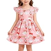 PRCSEE Toddler Girls Dress Cartoon Casual Print Dresses Flutter Sleeve Outfits 2-8Y
