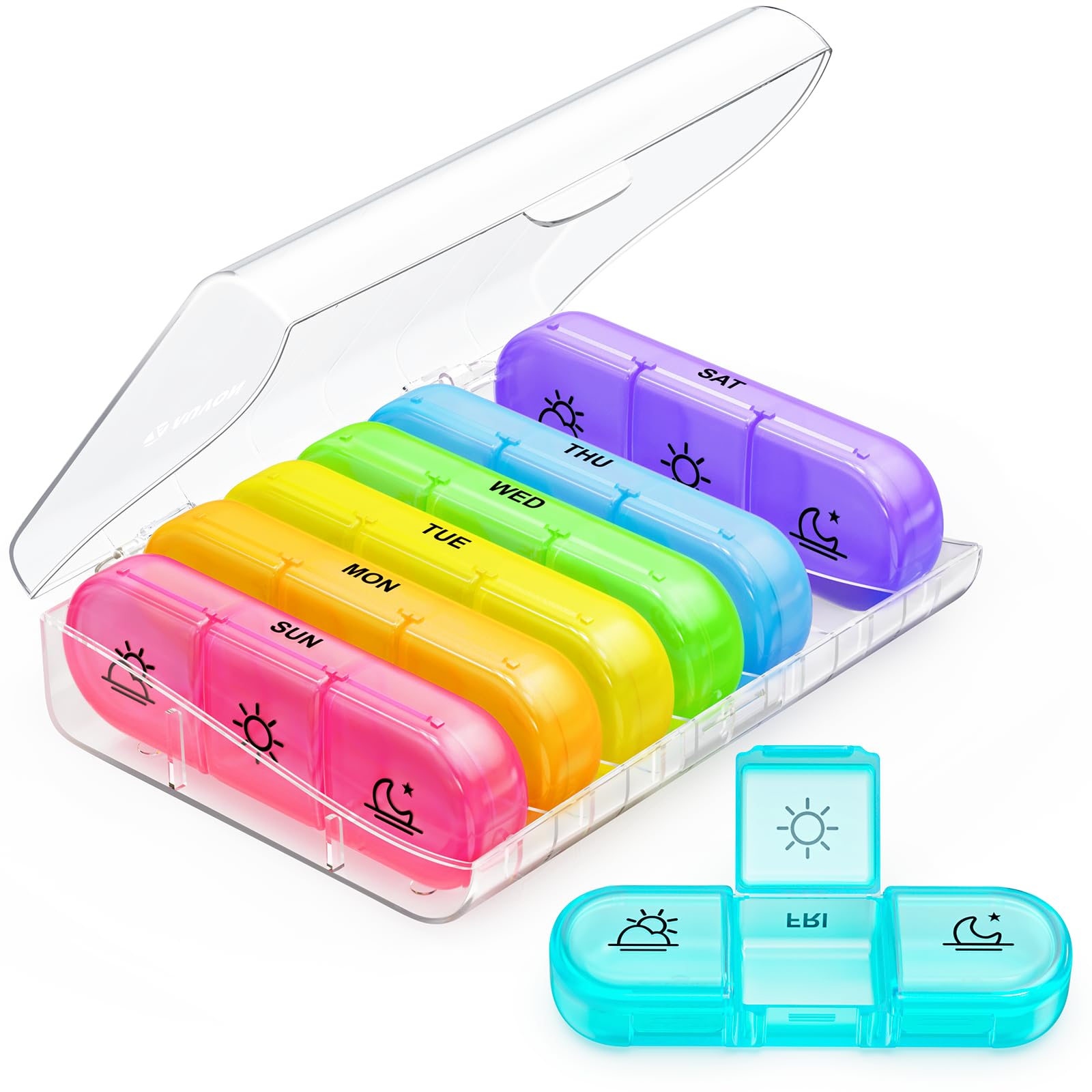 AUVON Weekly Pill Organizer 3 Times a Day, Large 7 Day Pill Box 3 Times a Day with Separate Container, Portable Pill Case for Medication, Vitamins, Fish Oil and Supplements