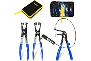 EVERTOOLS 3Pcs Hose Clamp Pliers Set, Remover Kit with Long Reach Wire Spring Hose Clamp Plier and Self-Tightening Hose Clamps Pinch Plier, for Automotive Fuel Oil Water Hose, Coolant Radiator Heater.