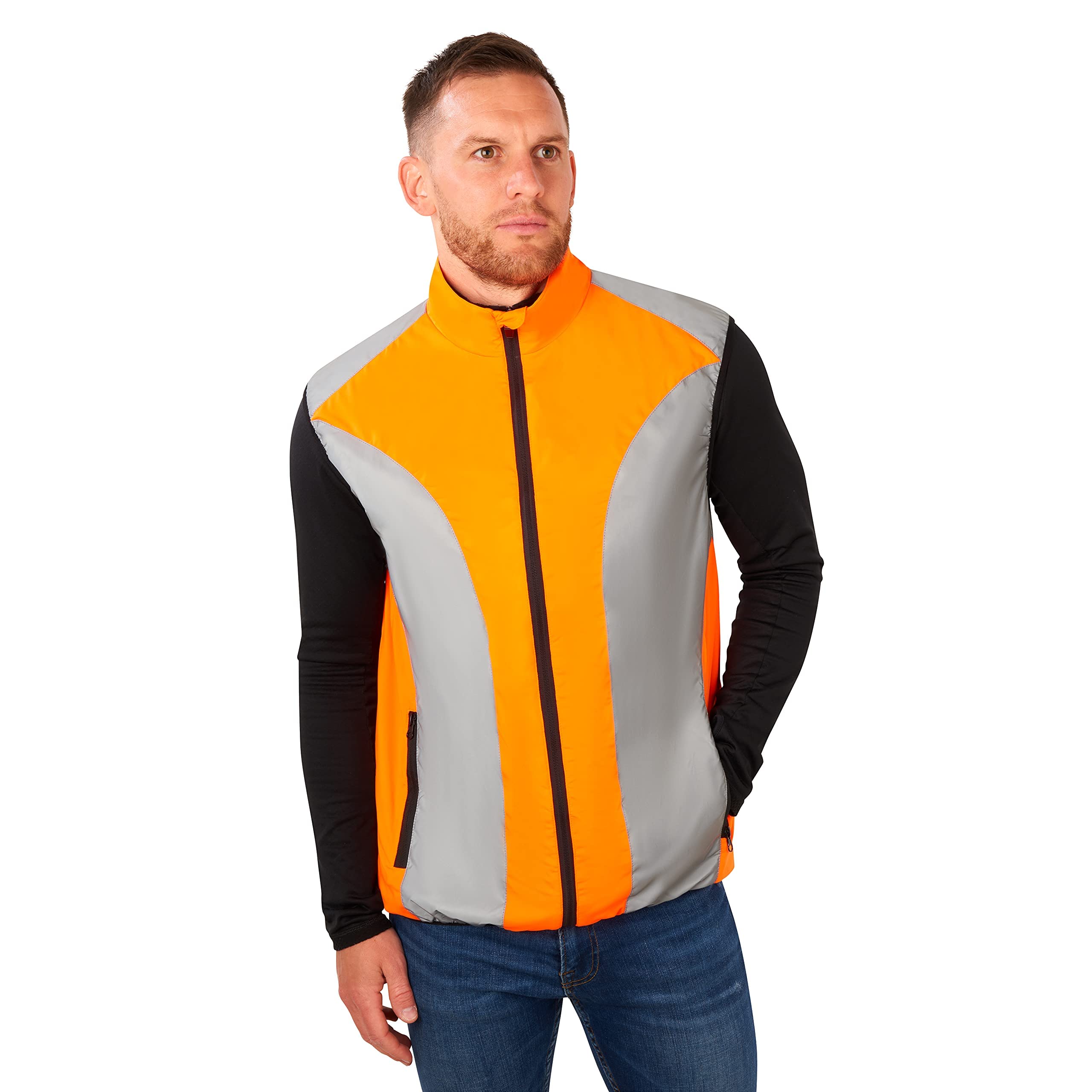 BTR Hi Vis Reflective Cycling & Running Gilet/Vest. Fits Men & Women. High Visibility (Hi Viz) & VERY Reflective Outdoor Sports Gilet. Orange. Small 38-40 Inches