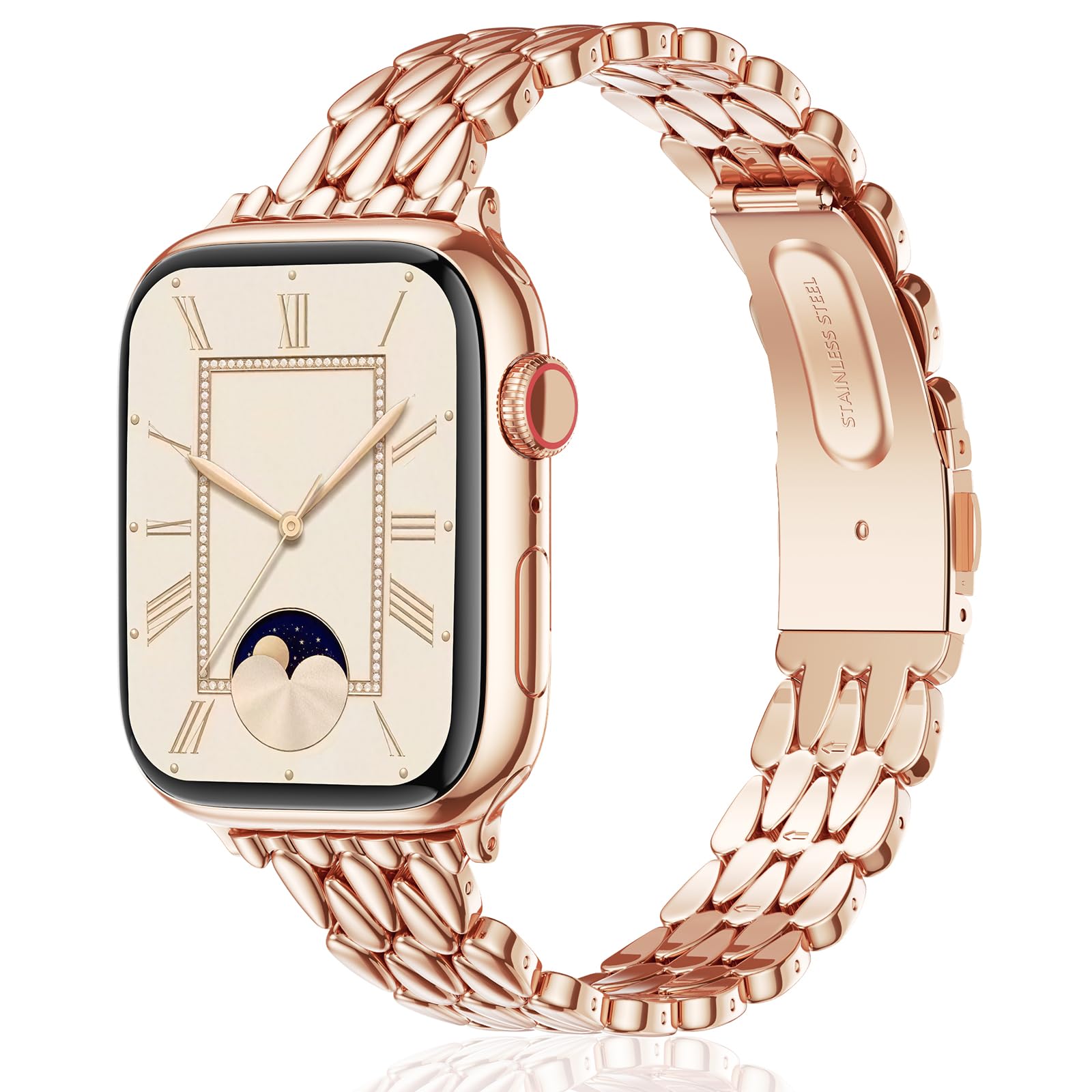 Photo 1 of VISOOM Slim Rose Gold Iwatch Bands Compatible With Apple Watch Bands 38/40/41/42mm Women - Thin Metal Dressy Luxury Cute Designer Apple Watch Series 11 10 Se 9 8 7 6 5 4 3 2 1 Bracelet Bands for Women