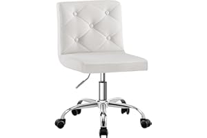 VECELO PU Leather Mid-Back Armless Vanity Chair Adjustable Height 360° Rolling Swivel for Home Office Work, White