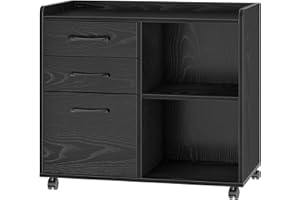 Rolanstar File Cabinet 3-Drawers, Mobile Lateral Filing Cabinet, Printer Stand with Open Storage Shelf, Rolling Filing Cabine