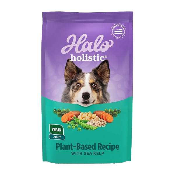 HALO HOLISTIC VEGAN DOG FOOD, PLANT-BASED RECIPE WITH KELP, DRY DOG FOOD, COMPLETE DIGESTIVE HEALTH, KIBBLE FOR ADULT DOGS, 3.5 LB BAG