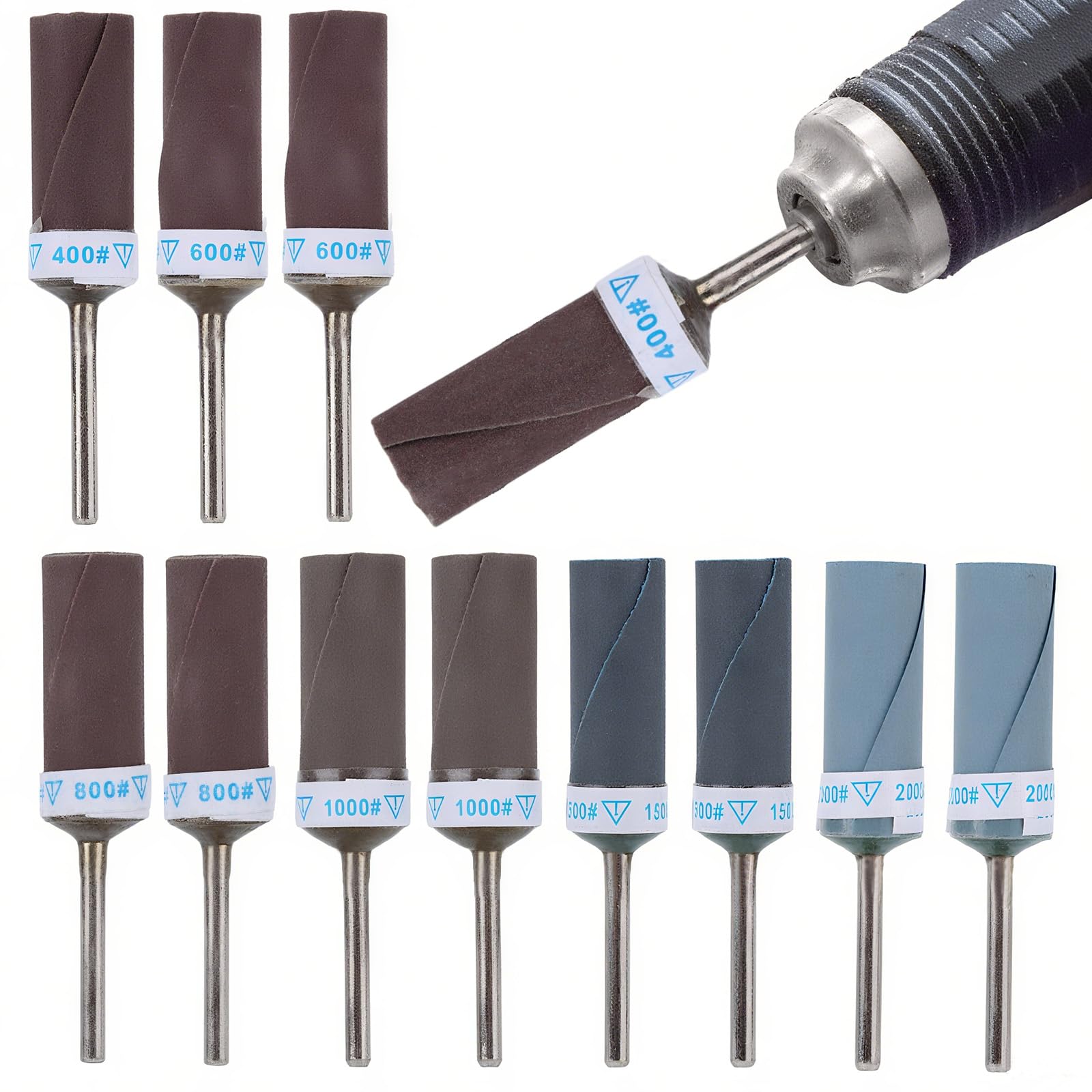 Photo 1 of 12pcs 400-2000 Grit Sanding Drums for Dremel Rotary Tool, Rotary Tool Bits Sander Set Bands Mandrels for Wood Plastic Metal Grinding Polishing