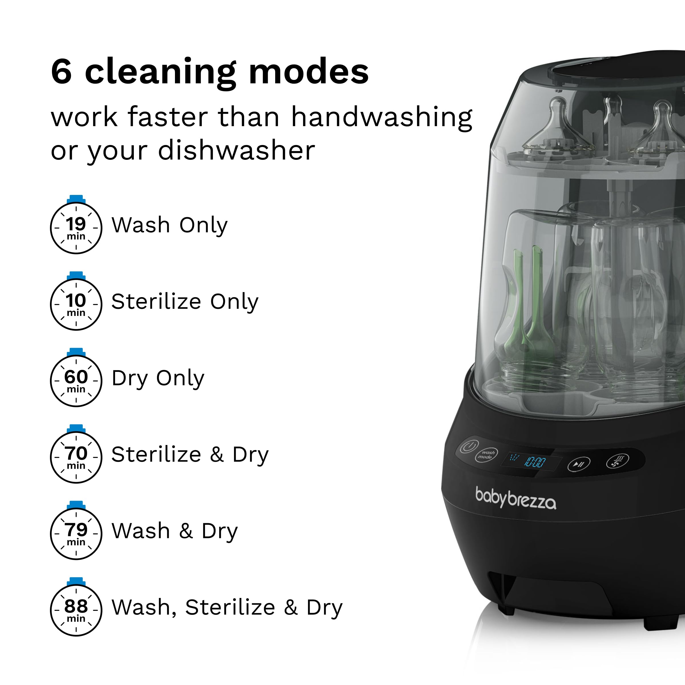Baby Brezza Bottle Washer Pro - Baby Bottle Washer, Sterilizer + Dryer - All in One Machine Cleans Baby Essentials like Bottles + Pump Parts – Appliance to Replace Bottle Brushes & Drying Racks, Black