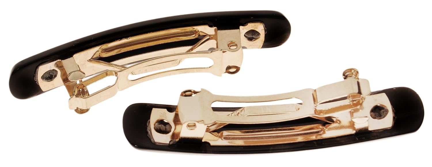 France Luxe Mini Rectangle Barrette, Black, Set of 2 - Classic French Design For Everyday Wear : Beauty