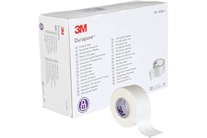 3M Durapore Medical Tape, Non-Sterile, Silk-Like Cloth, White, 1 in x 10 yds, 12 Rolls, 1 Pack