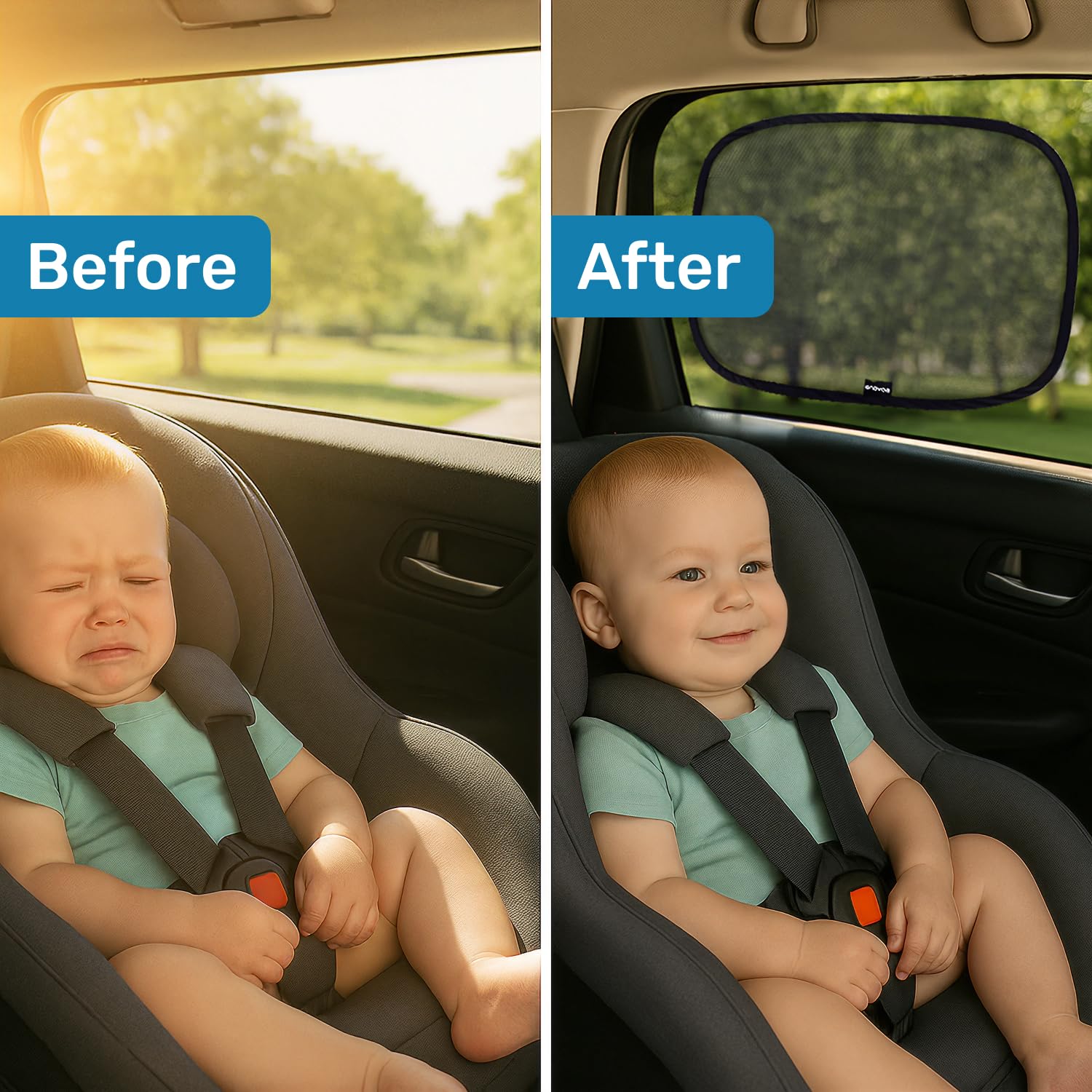 Enovoe Car Window Shades for Baby (2 Pack) - 21x14 Inches Sun Shade Blocker, Cling - Glare Shield and UV Rays Protection for Your Child - Side Windows Screens for SUV- Mesh Window Shades for car Baby