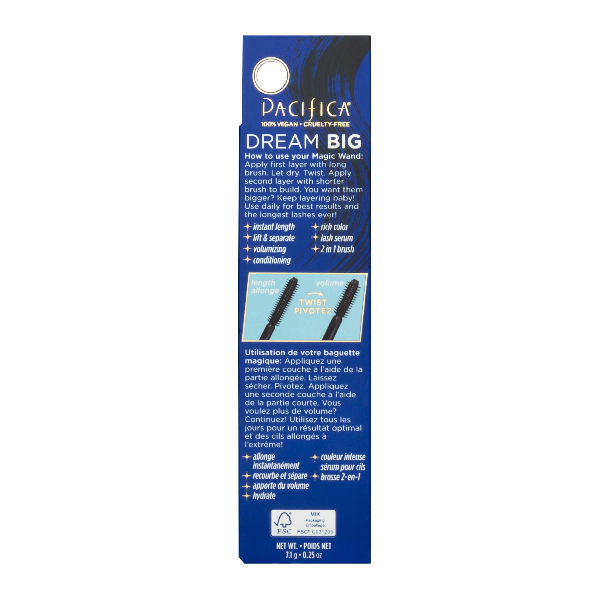 Pacifica Dream Big Mascara – Black Magic 7-in-1 Lash Extending Mascara, Twist-Adjust Brush for Length & Volume, Lash Serum Infused, Vegan Ophthalmologist tested