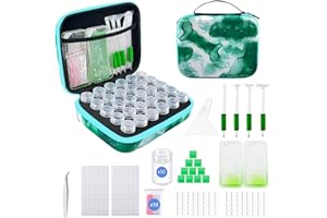 SuSentak Diamond Art Storage Containers with Dot Drill Tools,30 Slots Bead Organizer Case for 5D DIY Art Kits, Portable Craft Box for Diamond Painting Accessories (Green)