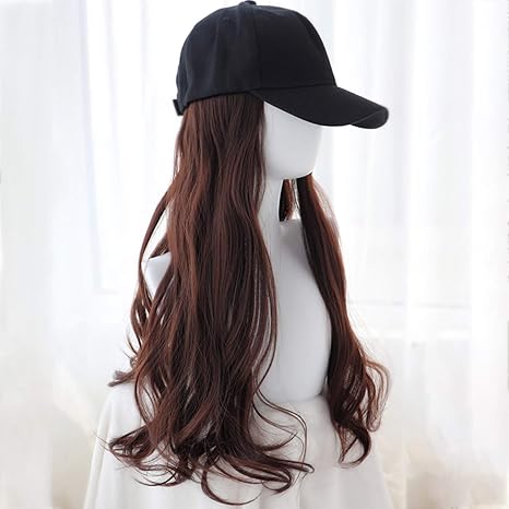 Amazon Co Jp 帽子ウィッグ 髪の毛付き帽子 帽子 ヘアバイザー 美しいビッグウェーブカーリーウィッグキャップ 着用が簡単 お手入れが簡単 すべての顔の形に適しています 髪の長さは約60cm 服 ファッション小物