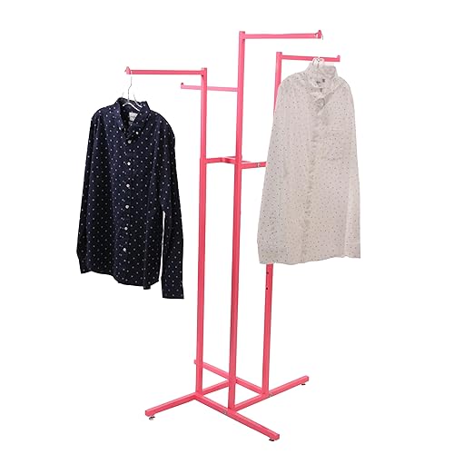 SSWBasics Hot Pink 4-Way Clothing Display Rack With Straight Arms- Durable  Retail Clothing Rack for Boutique,